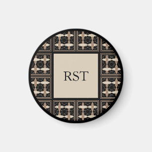 Tan on Black Initials Magnet