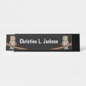 Tan Owls Hübsche Gesichter auf den Zweigen Blue-Ke Schreibtischnamensplakette (Vorderseite )