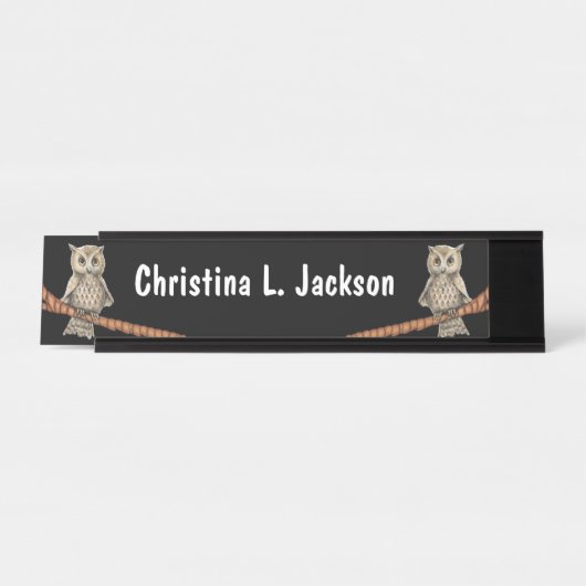 Tan Owls Hübsche Gesichter auf den Zweigen Blue-Ke Schreibtischnamensplakette (Vorderseite )