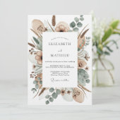 Tan Painterly Bloom Wedding Einladung (Stehend Vorderseite)