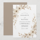 Tan Painterly Botanical Wedding Einladung (Vorne/Hinten)