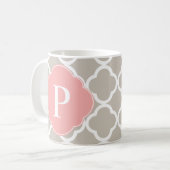Tan Peach Pink Quatrefolie Monogram Kaffeetasse (Vorderseite Links)