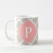 Tan Peach Pink Quatrefolie Monogram Kaffeetasse (Links)