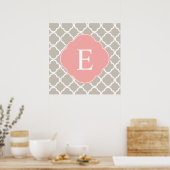 Tan Peach Pink Quatrefolie Monogram Poster (Küche)