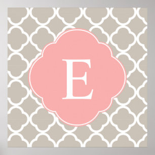 Tan Peach Pink Quatrefolie Monogram Poster