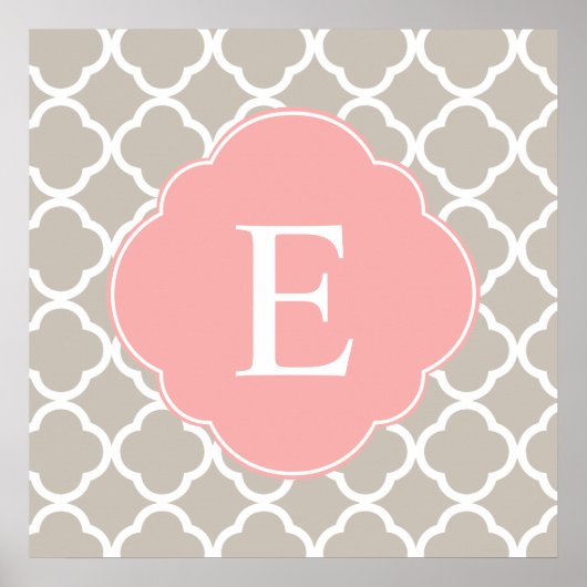 Tan Peach Pink Quatrefolie Monogram Poster (Vorne)