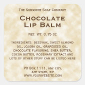 Tan Pergament Papier Stil Lippenbalsam Tube Etiket Quadratischer Aufkleber (Vorderseite)
