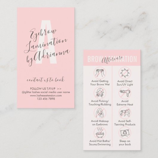 Tan Pink Brow Lamination Aftercare-Ratschläge Visitenkarte (Vorne/Hinten)