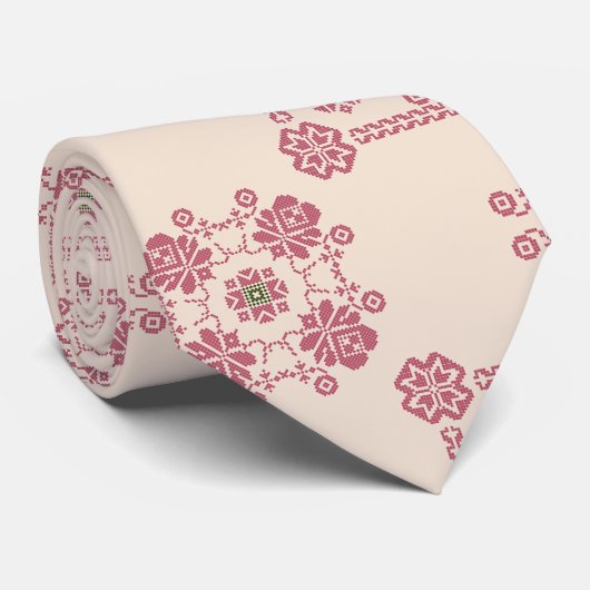 Tan & Pink Floral Tatreez Henna Thobe Kleid Krawatte (Gerollt)