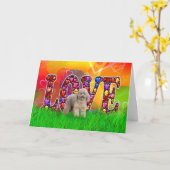 Tan Poodle Dog Valentine Card Karte (Gelbe Blume)