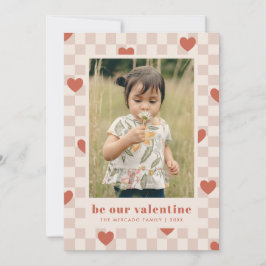 Tan Red Checkerboard Herz Valentine's Day Card Einladung