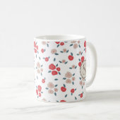 Tan Red Floral Farmhouse, Country Rustic Monogram Kaffeetasse (VorderseiteRechts)