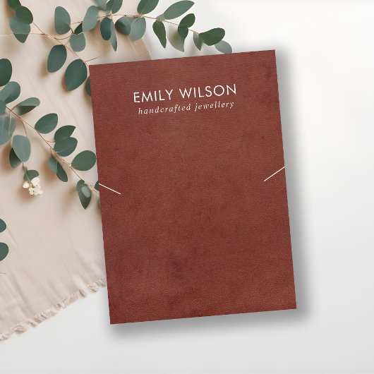 TAN RED LETHER TEXTURE NECKLACE BRACELET DISPLAY VISITENKARTE