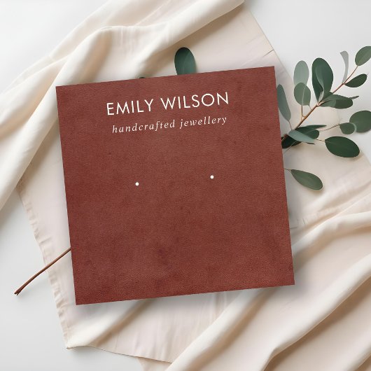 TAN RED LETHER TEXTURE STUD EARRING DISPLAD KARTE