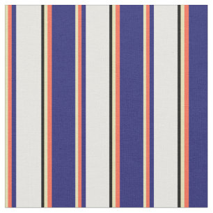 Tan, Red, Midnight Blue, White & Black Pattern Stoff