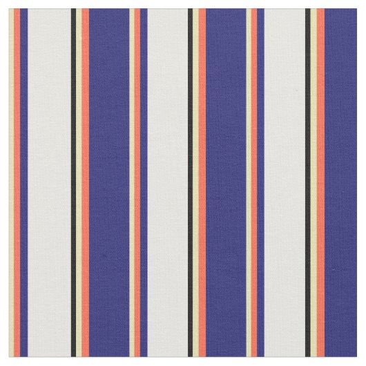 Tan, Red, Midnight Blue, White & Black Pattern Stoff (Nahaufnahme)