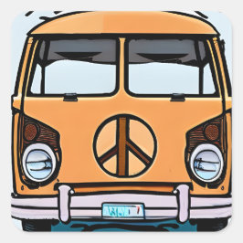 Tan Retro Hippie Van Vintag Colors Art Quadratischer Aufkleber