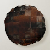 TAN-Rindleder-Patchwork-Druck Rundes Kissen (Rückseite)