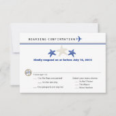 Tan Royal Blue Starfish Boarding Pass UAWG RSVP Karte (Vorderseite)