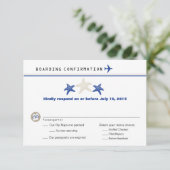 Tan Royal Blue Starfish Boarding Pass UAWG RSVP Karte (Stehend Vorderseite)