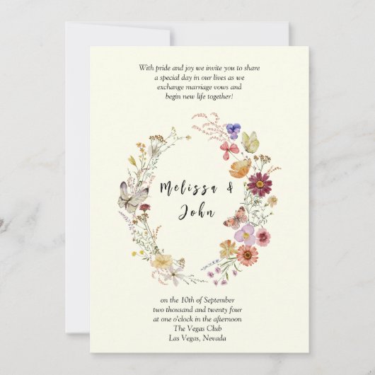 Tan Rustic Boho Wildblume Wedding Einladung (Vorderseite)