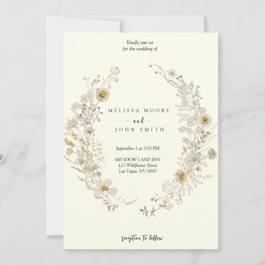Tan Rustic Boho Wildblume Wedding Einladung (Vorderseite)