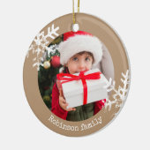 Tan Rustic Circle Foto Schneeflocken Keramik Ornament (Links)