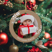 Tan Rustic Circle Foto Schneeflocken Keramik Ornament