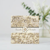 Tan Sakura Chirimen Hochzeit Einladung (Stehend Vorderseite)