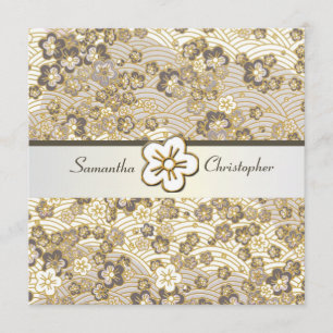 Tan Sakura Chirimen Hochzeit Einladung