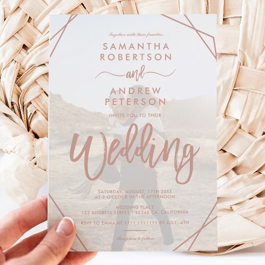 Tan sand frame simple photo script wedding einladung