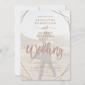 Tan sand frame simple photo script wedding einladung (Vorderseite)