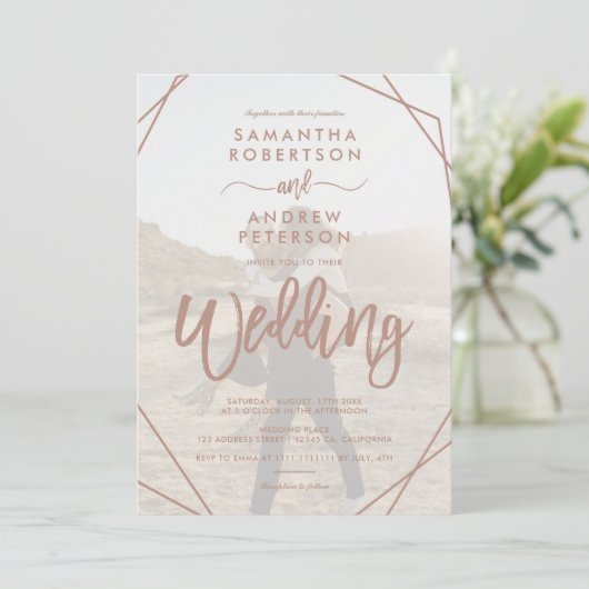 Tan sand frame simple photo script wedding einladung (Stehend Vorderseite)