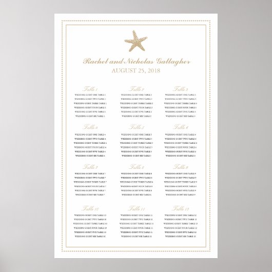 Tan Sand Graceful Starfish 24 x 36 Seating Chart Poster (Vorne)