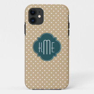 Tan Sand Polka Dots Aquamarin Quatrefolienmonogram Case-Mate iPhone Hülle