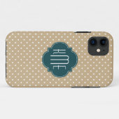 Tan Sand Polka Dots Aquamarin Quatrefolienmonogram Case-Mate iPhone Hülle (Rückseite (Horizontal))