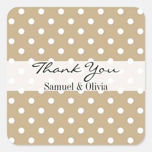 Tan Sand Square Custom Polka Dotted Danke Quadratischer Aufkleber (Vorderseite)