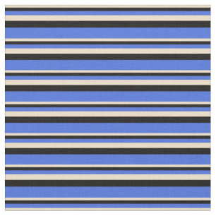 Tan, Schwarz & Royal Blue Streifen/Linke Muster Stoff