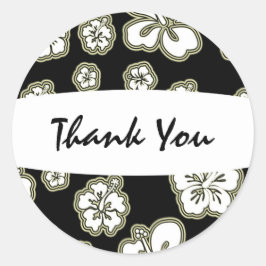 Tan & Schwarz-weiß Eleganter Hibiskus Blumenaufkle Runder Aufkleber