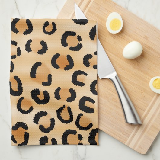 TAN, Schwarzes und Brown-Leopard-Druck-Muster Geschirrtuch (Viertel Falte)