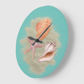 Tan Seashells Sand on Beach Wall Clock Große Wanduhr (Winkel)