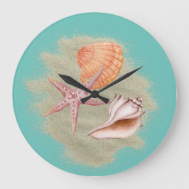 Tan Seashells Sand on Beach Wall Clock Große Wanduhr