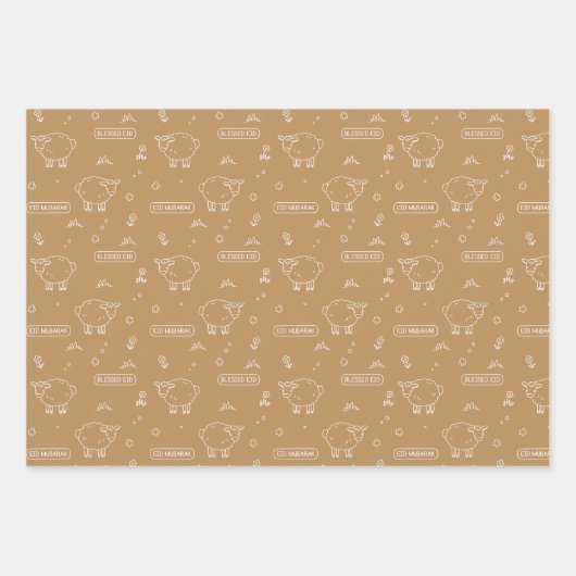 Tan Sheep Eid Mubarak Kids Geschenkpapier Set (Vorderseite 3)