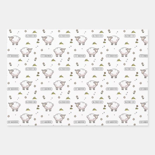 Tan Sheep Eid Mubarak Kids Geschenkpapier Set (Vorderseite)