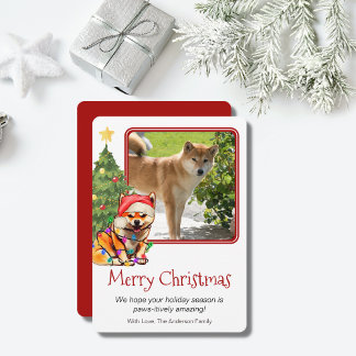 Tan Shiba Inu und Christmas Tree Haustier Hund ein Feiertagskarte