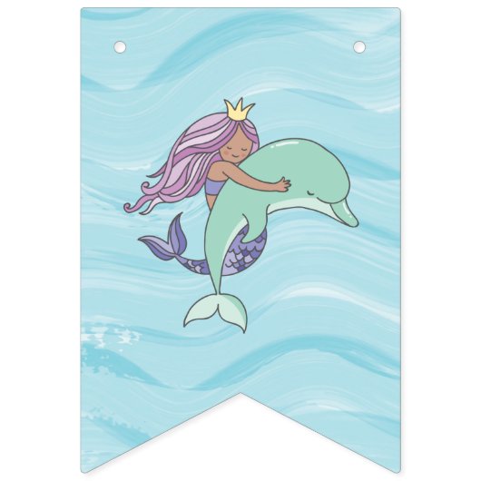 Tan Skin Lila Meerjungfrau unter dem Meer Geburtst Wimpelkette (Erste Fahne)