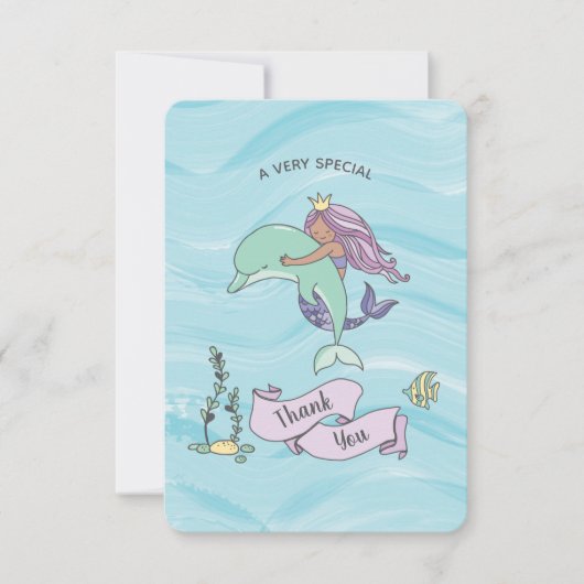Tan Skin Lila Mermaid mit Dolphin Dankeskarte (Vorderseite)
