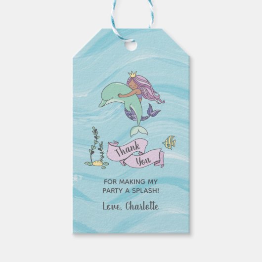 Tan Skin Lila Mermaid mit Dolphin Vielen Dank Geschenkanhänger (Vorderseite)