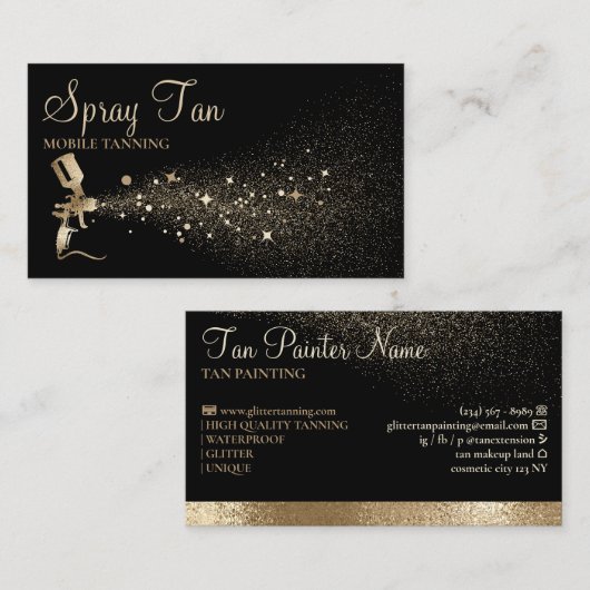 Tan Spray Bottle Sparkling Gold Visitenkarte (Vorne/Hinten)