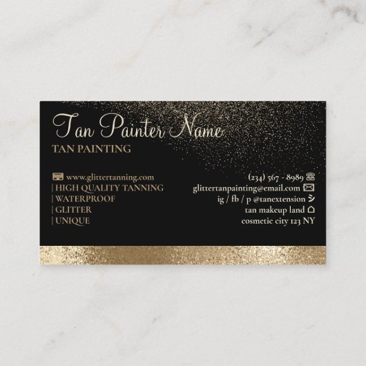 Tan Spray Bottle Sparkling Gold Visitenkarte (Rückseite)